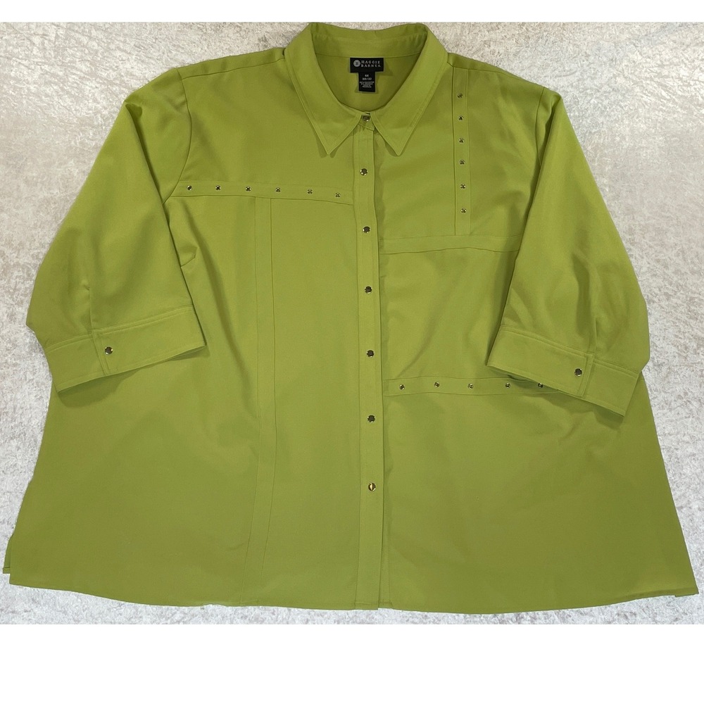 Maggie Barnes Button Up Shirt Women 4X Lime Green Excellent Studded 3/4 Sleeve
